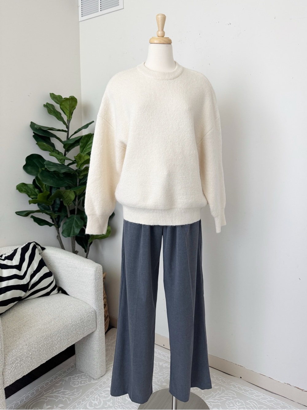 OAK + FORT Cream Oversized Crewneck Sweater